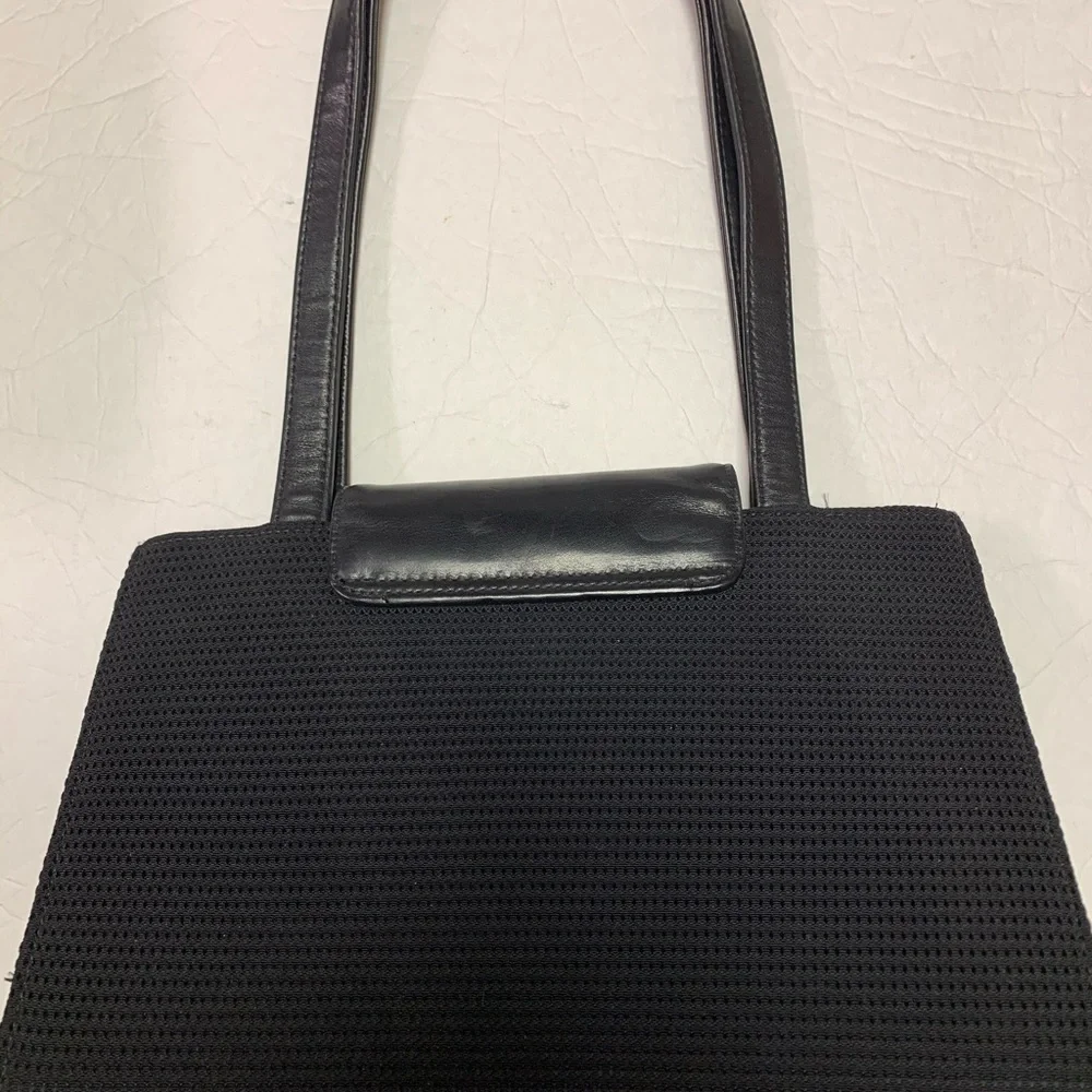 Womens Donald Pliner Black Satchel Leather/fabric Bag